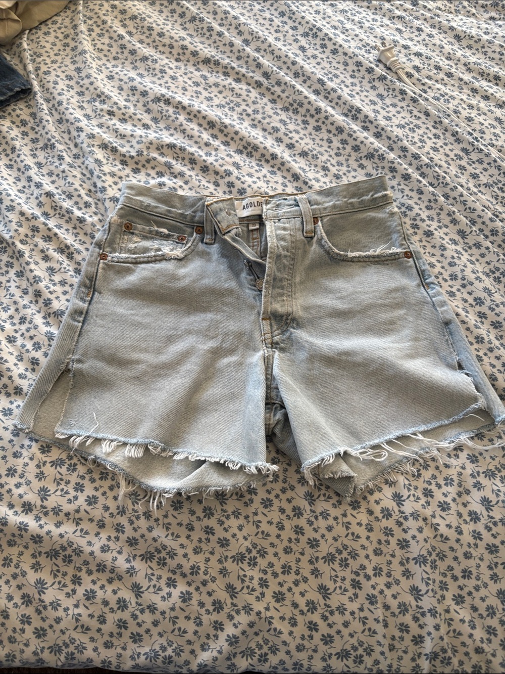 Light Blue Frayed Hem Denim Shorts